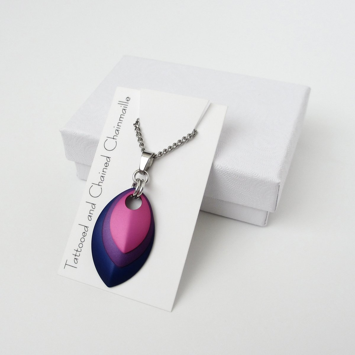 Handmade Bi Pride Pendant – Anodized Aluminum Chainmail Scales LGBTQ+ Necklace