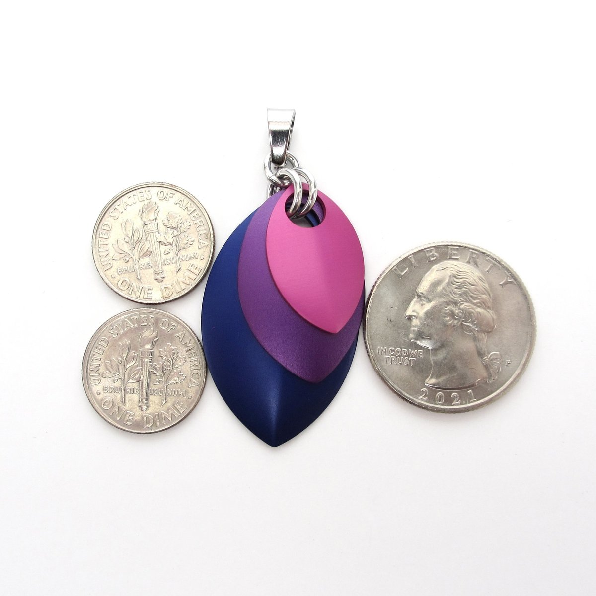 Handmade Bi Pride Pendant – Anodized Aluminum Chainmail Scales LGBTQ+ Necklace