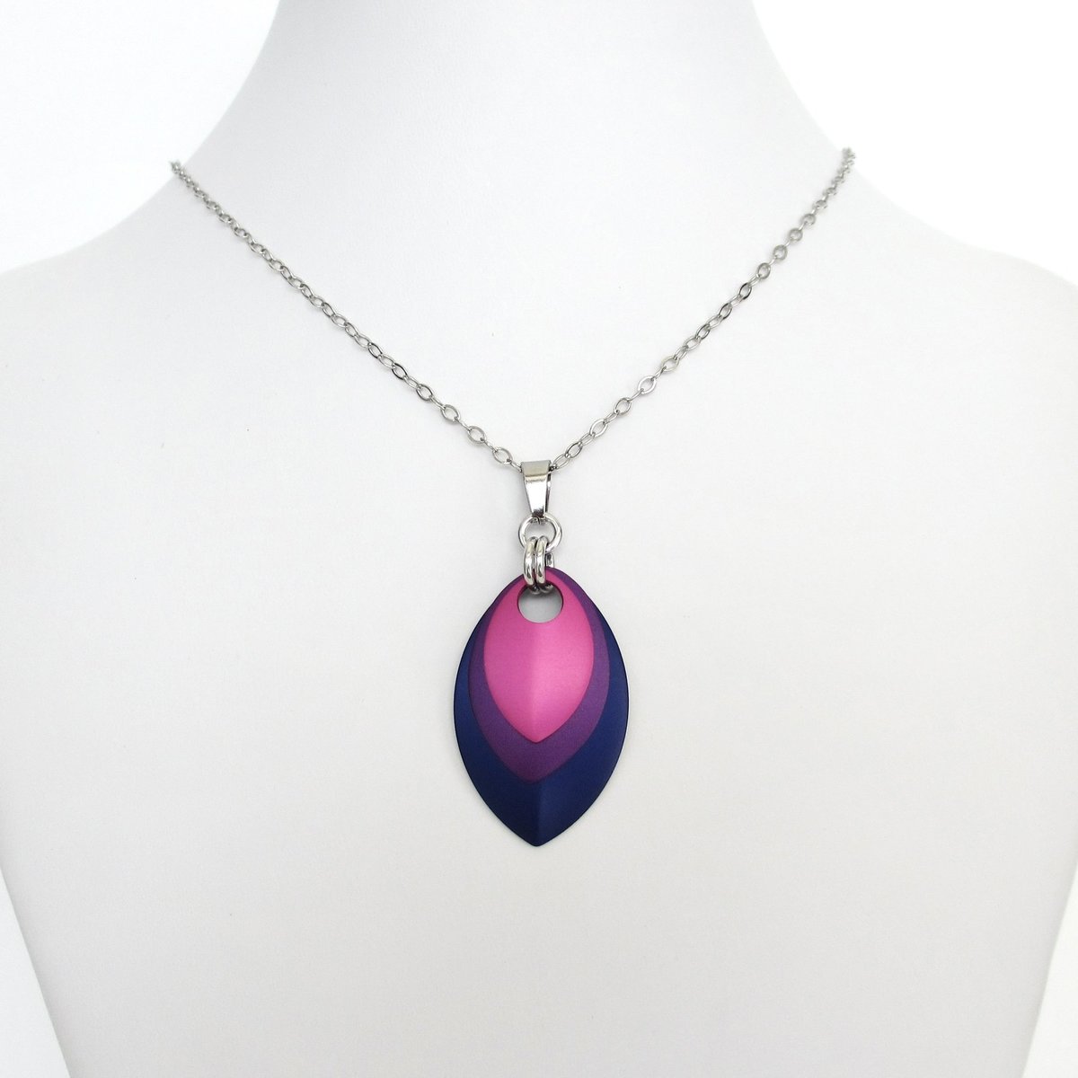 Handmade Bi Pride Pendant – Anodized Aluminum Chainmail Scales LGBTQ+ Necklace