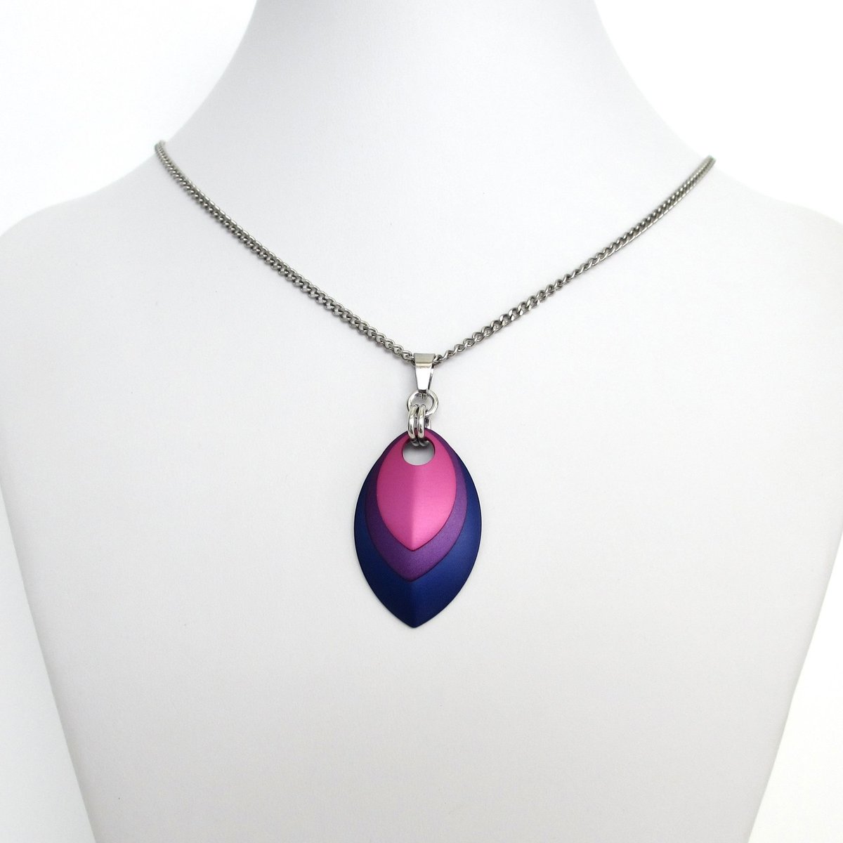 Handmade Bi Pride Pendant – Anodized Aluminum Chainmail Scales LGBTQ+ Necklace