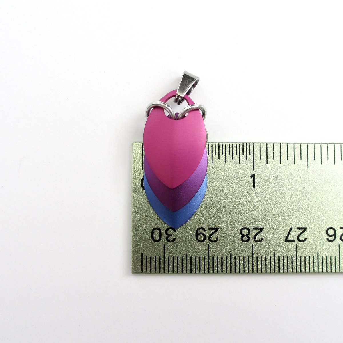Handmade Bi Pride Pendant, Anodized Aluminum Chainmail Scale Necklace in Bisexual Flag Colors – Lightweight LGBTQ+ Jewelry