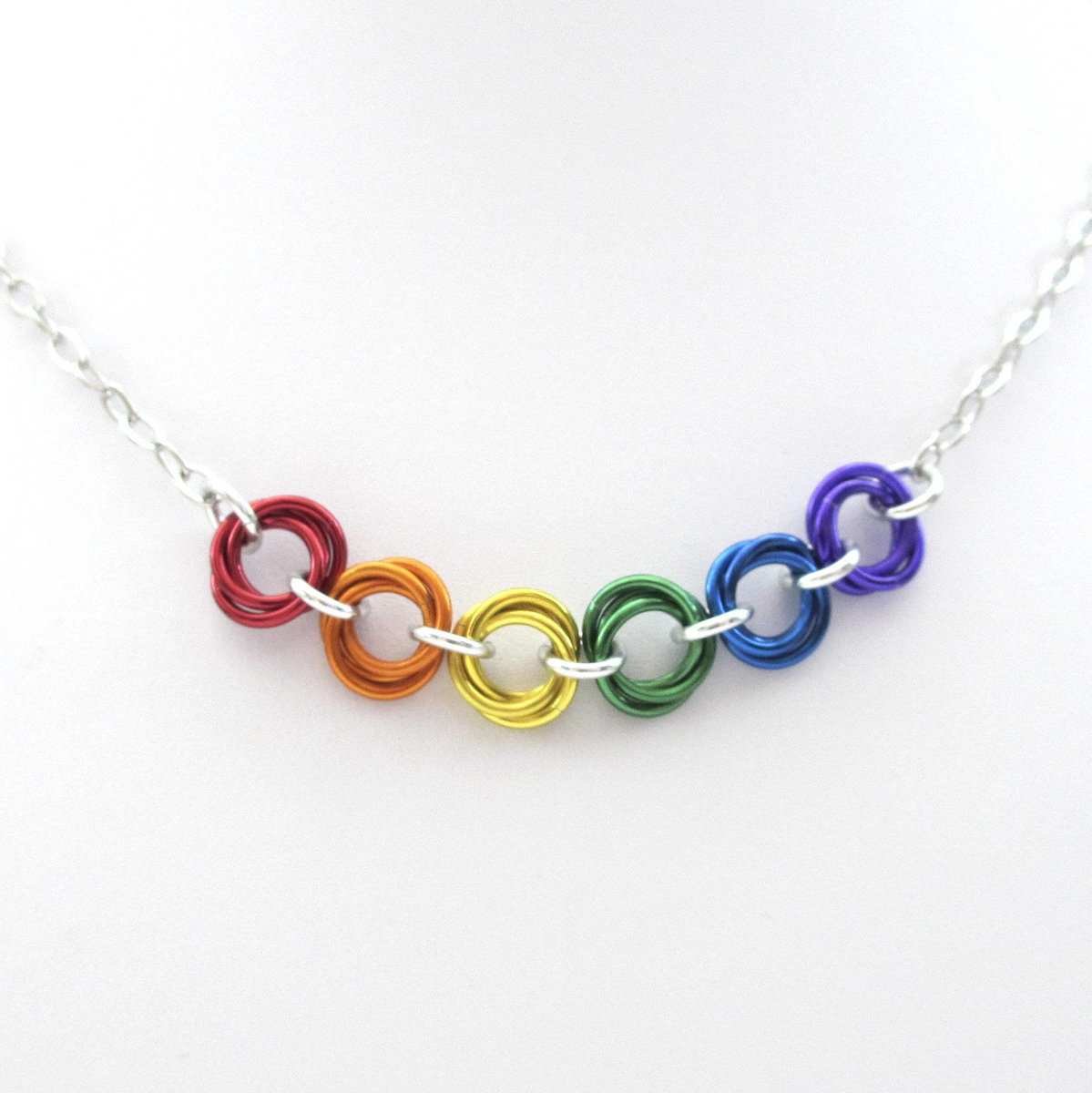 LGBTQ pride necklace, rainbow chainmail gay pride love knot jewelry