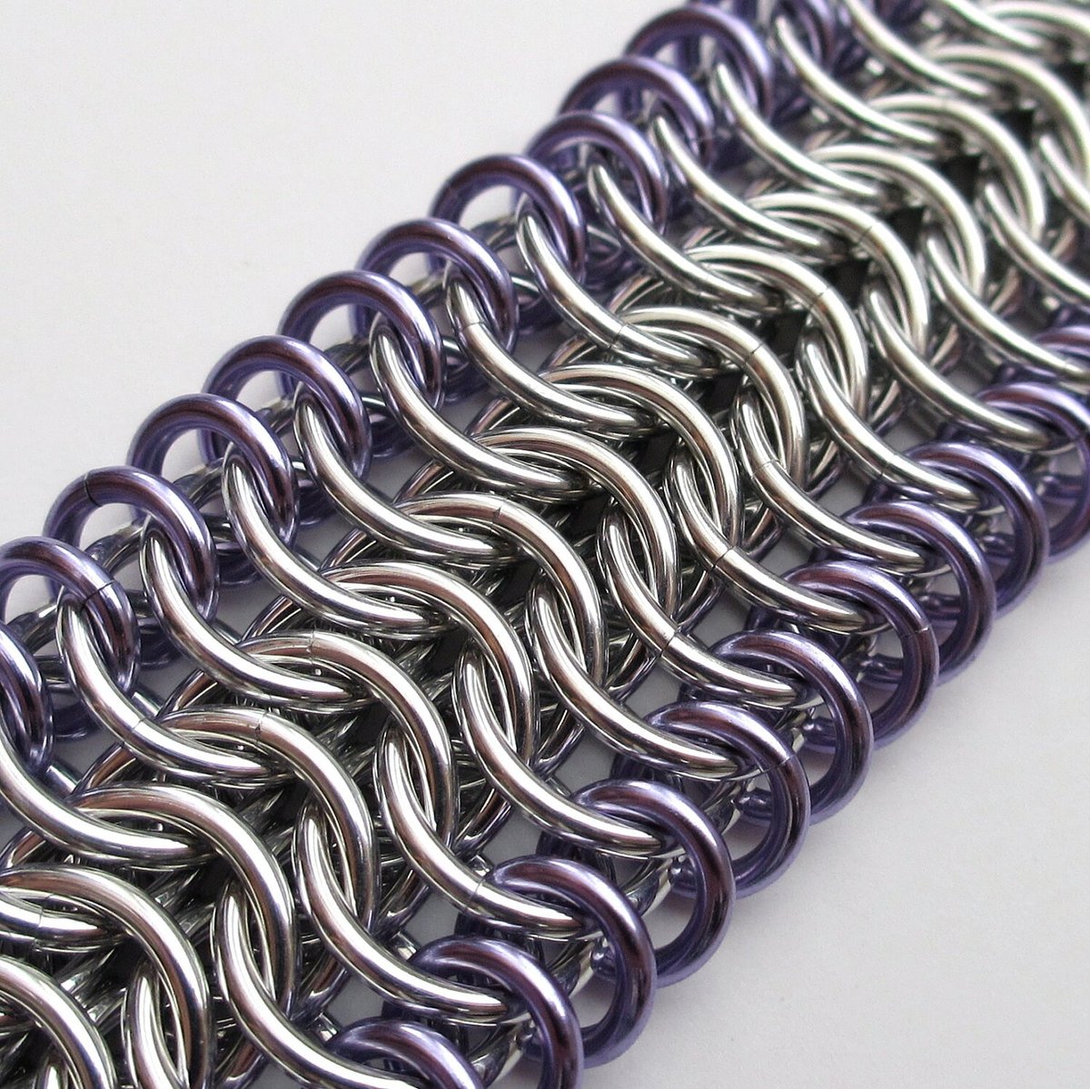 Chainmail cuff bracelet, silver & lavender bracelet, chainmail jewelry for women