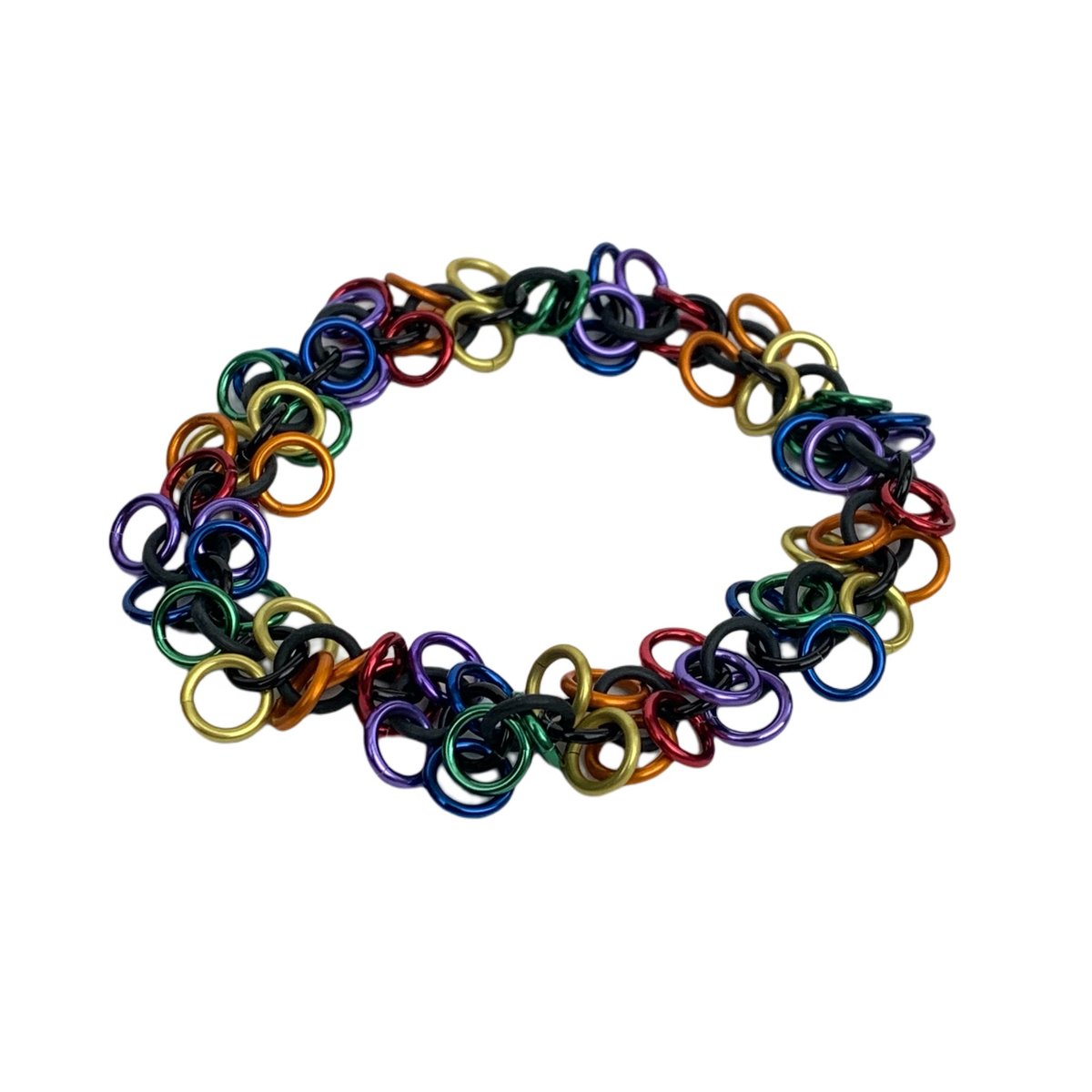 Rainbow LGBTQ bracelet, gay pride stretchy bracelet, chainmaille shaggy loops weave