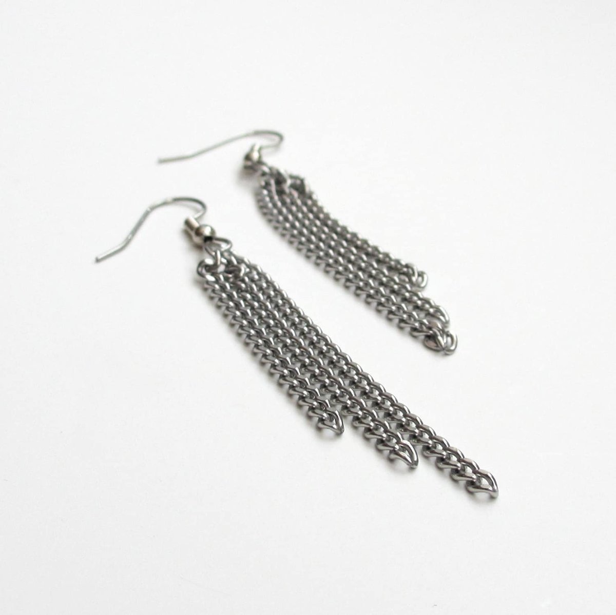 Stainless steel three chain earrings, dangle earrings, curb chain earrings, long earrings
