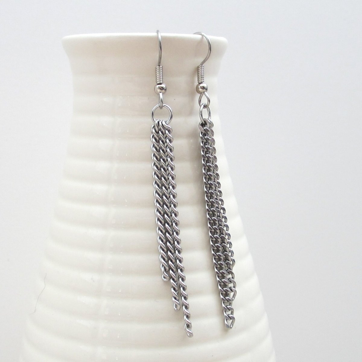 Stainless steel three chain earrings, dangle earrings, curb chain earrings, long earrings