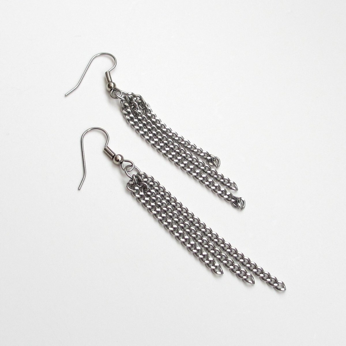 Stainless steel three chain earrings, dangle earrings, curb chain earrings, long earrings