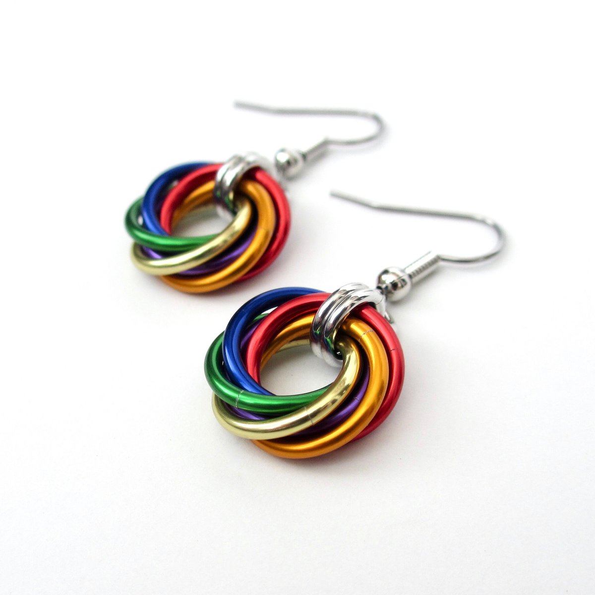 Rainbow gay pride earrings, love knot chainmail jewelry, LGBTQ pride