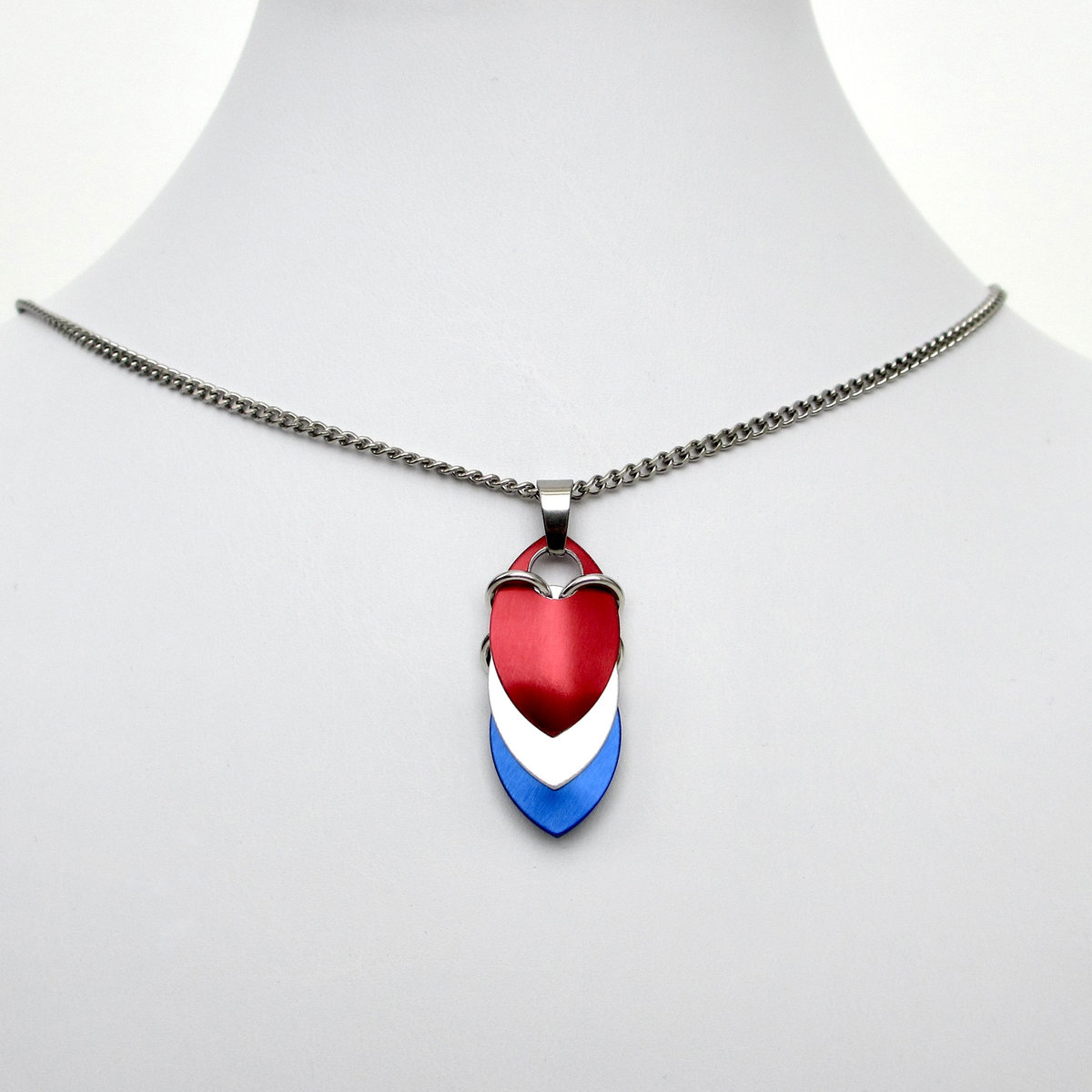 Red, white and blue pendant, American patriotic jewelry, chainmail scales
