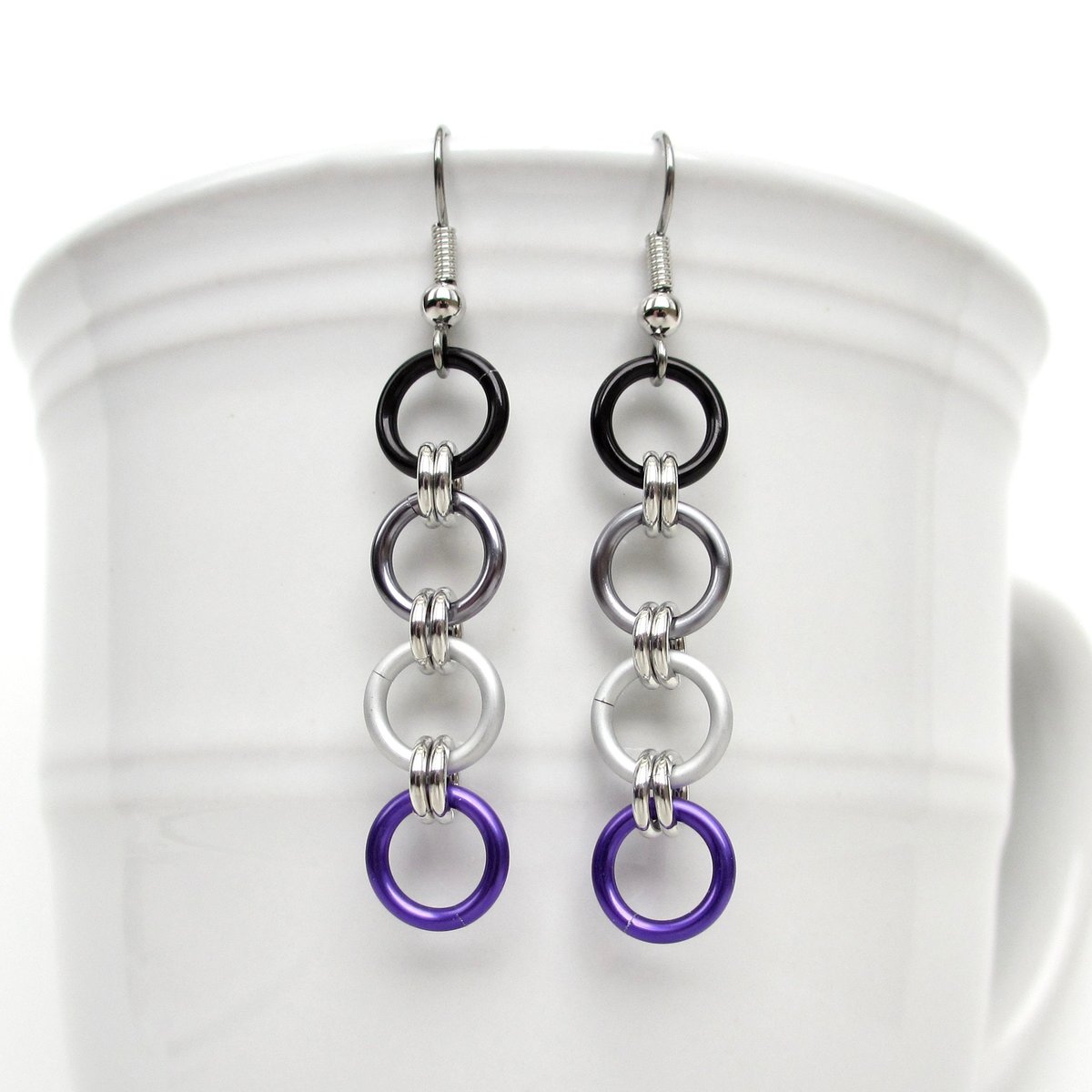 Asexual pride flag earrings, simple chain LGBTQ chainmail jewelry
