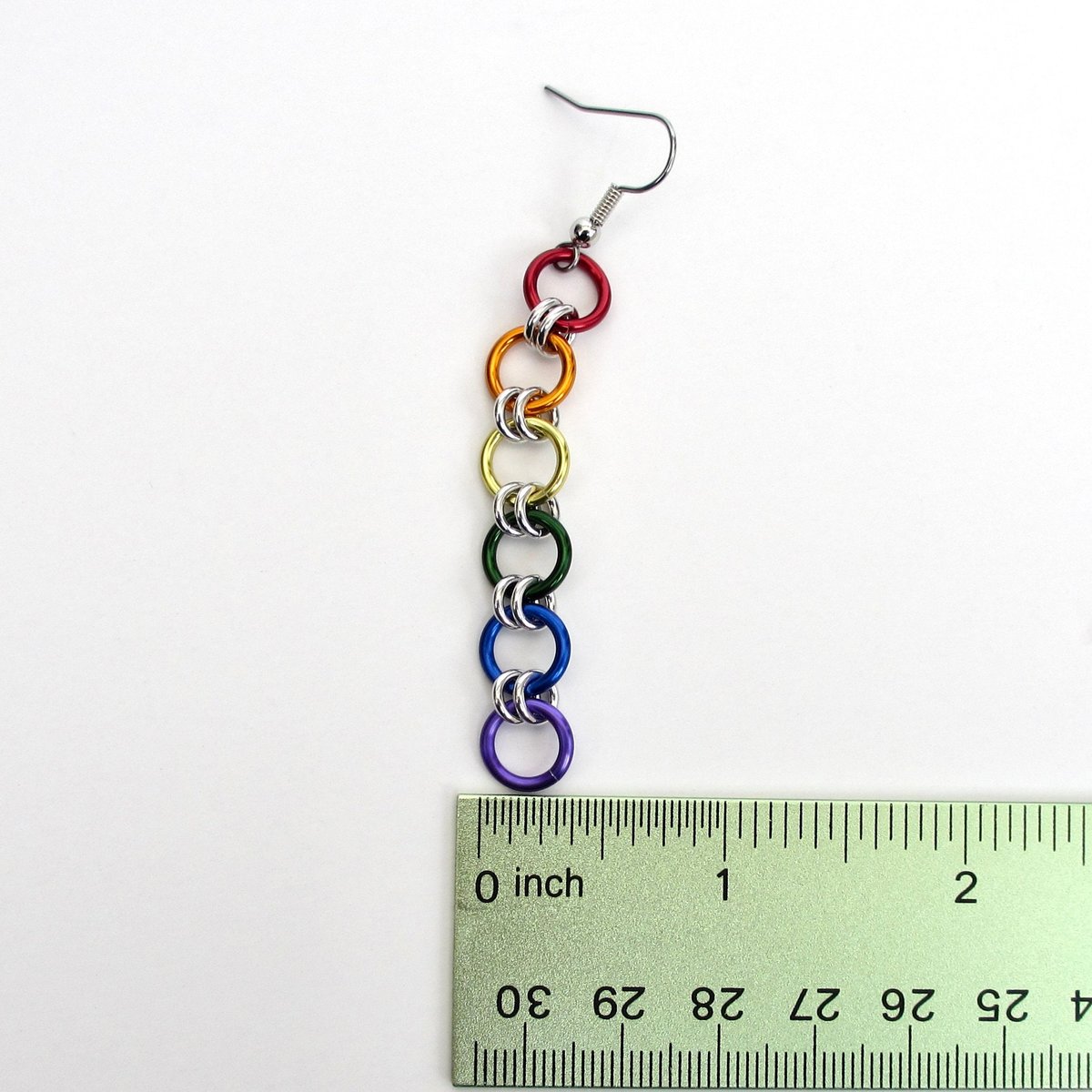 Gay pride flag earrings, simple rainbow LGBTQ chainmail jewelry