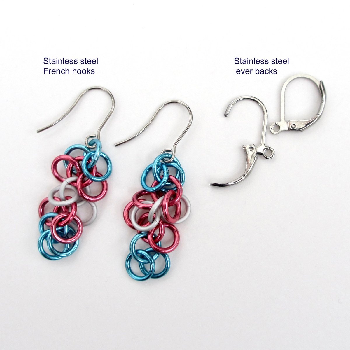 Trans pride earrings, chainmail shaggy loops weave, LGBTQ jewelry