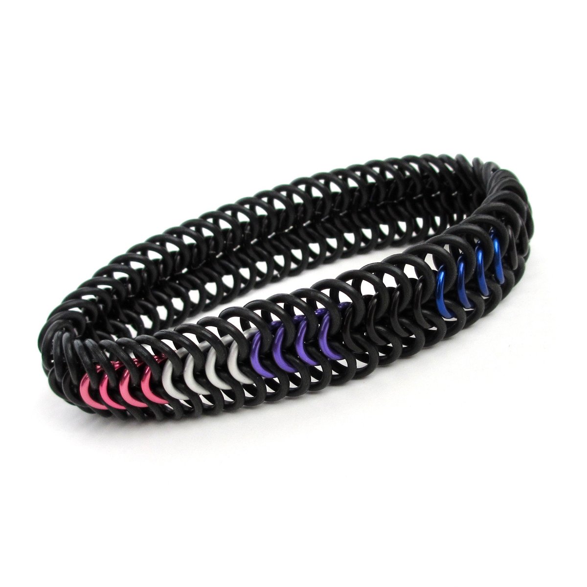 Genderfluid pride bracelet, stretchy chainmail Euro 6 in 1 weave jewelry
