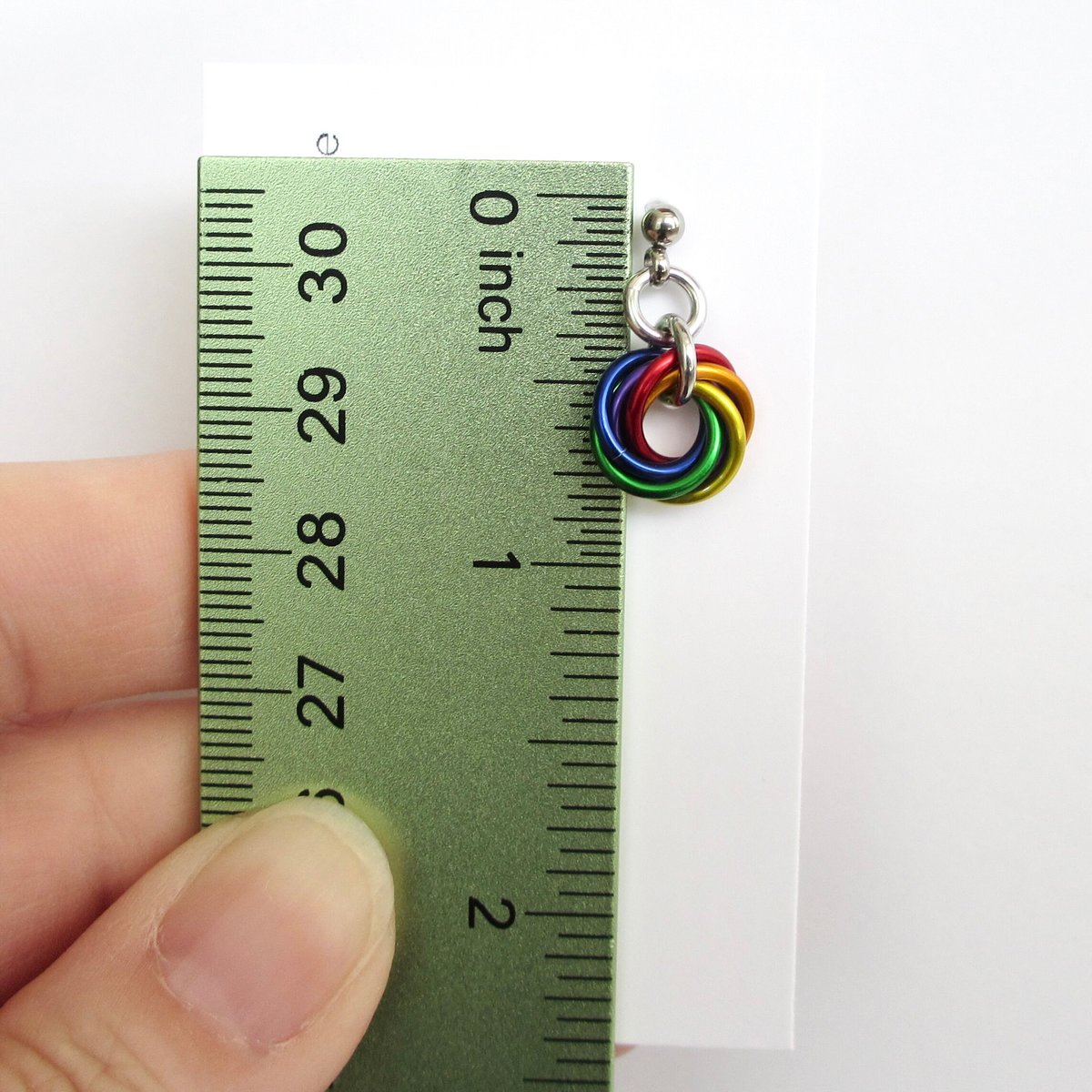 Tiny gay pride earrings, rainbow mini love knot chainmail jewelry, LGBTQ pride