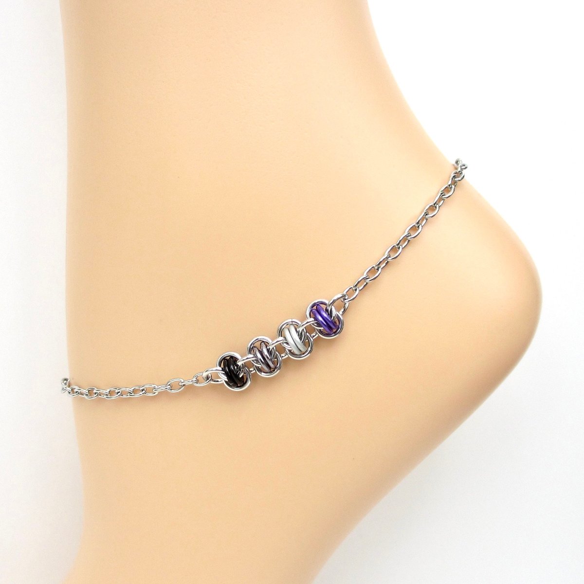 Asexual pride anklet, chainmail barrel weave, subtle ace flag jewelry 