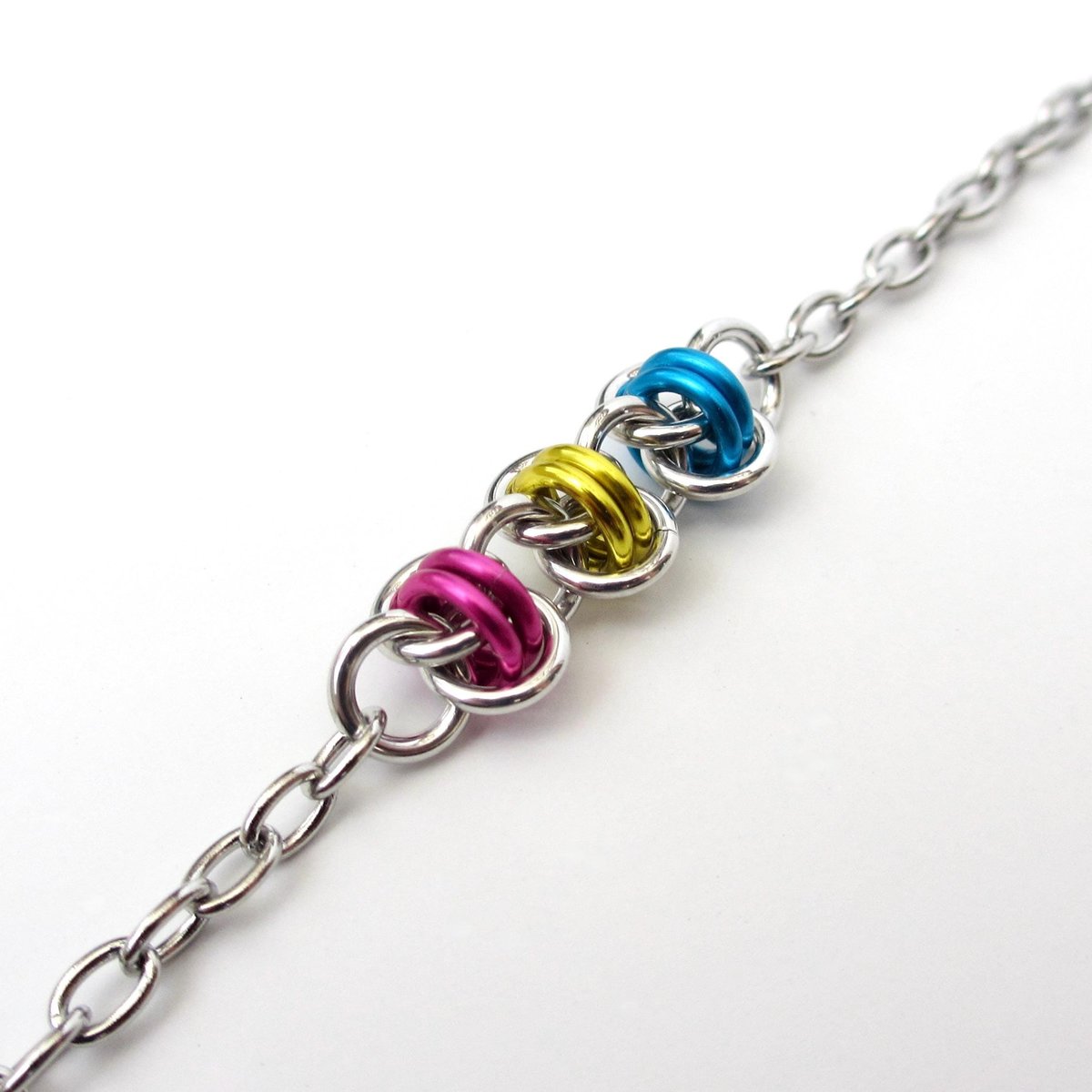 Pansexual pride anklet, chainmail barrel weave, subtle LGBTQIA jewelry gifts