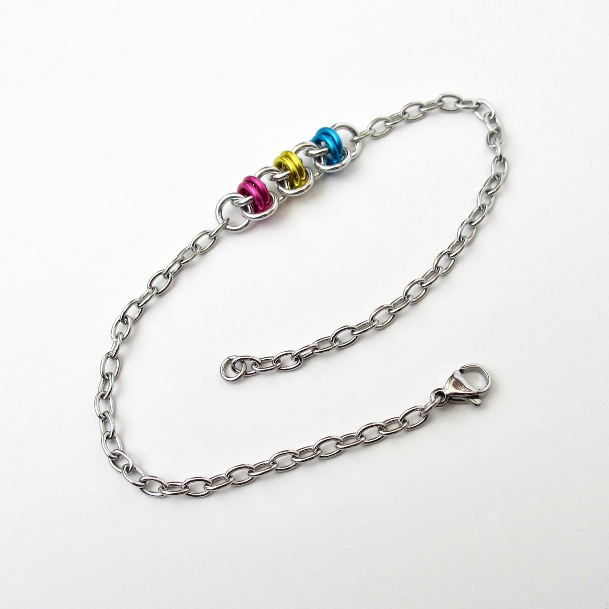 Pansexual pride anklet, chainmail barrel weave, subtle LGBTQIA jewelry gifts