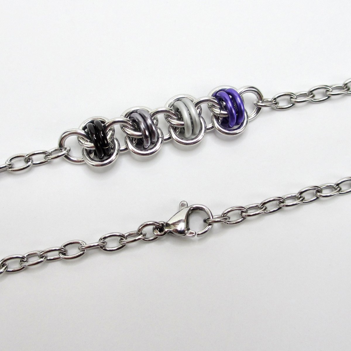 Asexual pride anklet, chainmail barrel weave, subtle ace flag jewelry 