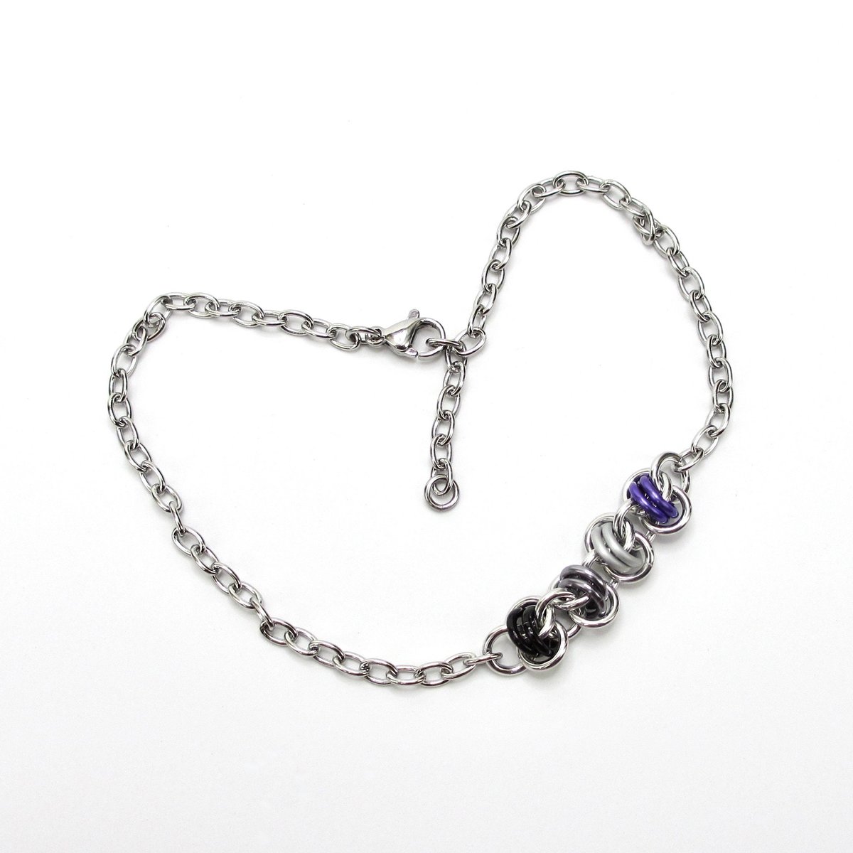 Asexual pride anklet, chainmail barrel weave, subtle ace flag jewelry 