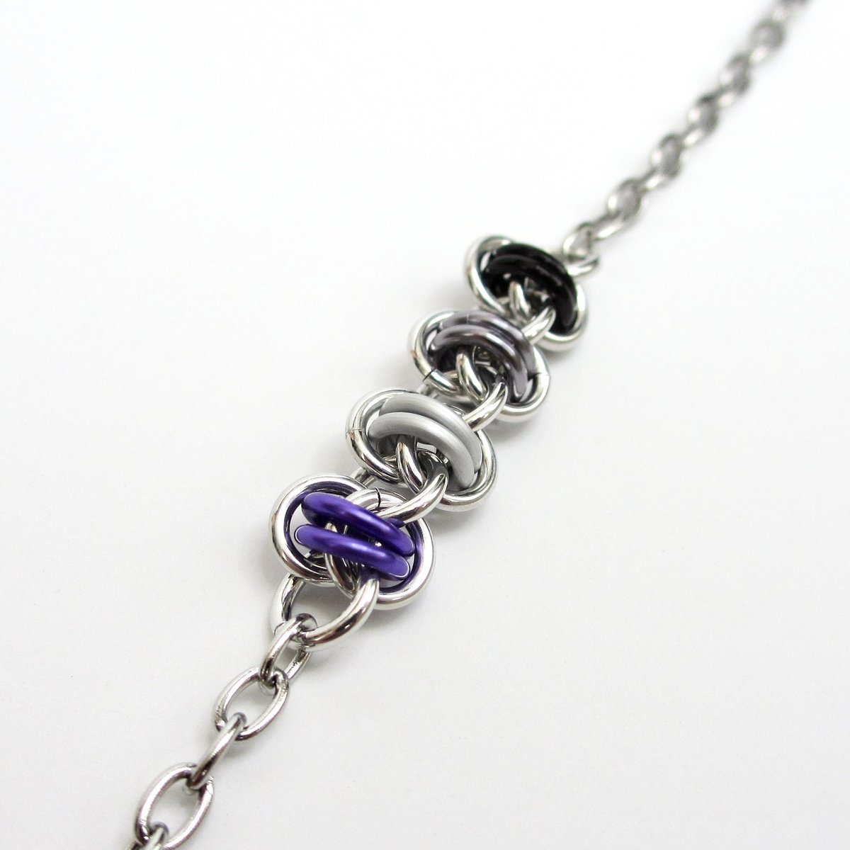 Asexual pride anklet, chainmail barrel weave, subtle ace flag jewelry 