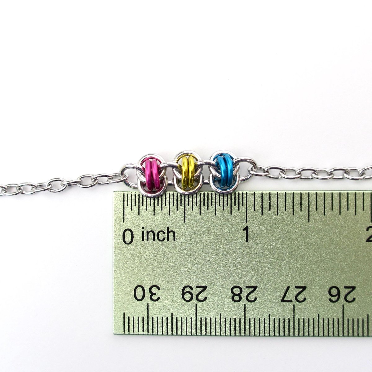 Pansexual pride anklet, chainmail barrel weave, subtle LGBTQIA jewelry gifts