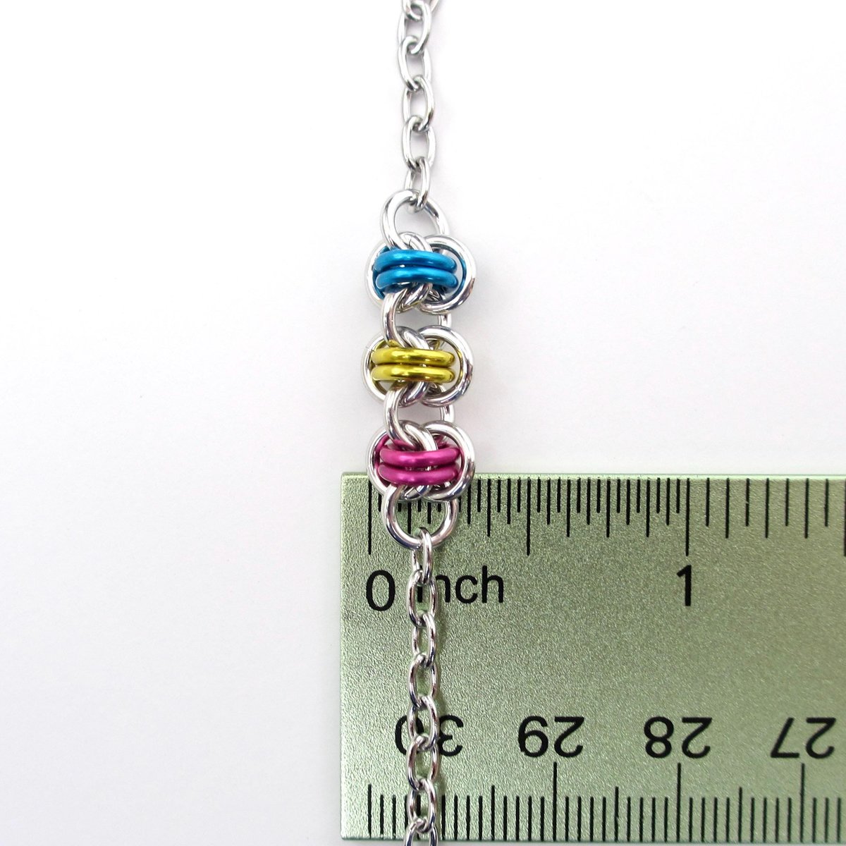 Pansexual pride anklet, chainmail barrel weave, subtle LGBTQIA jewelry gifts