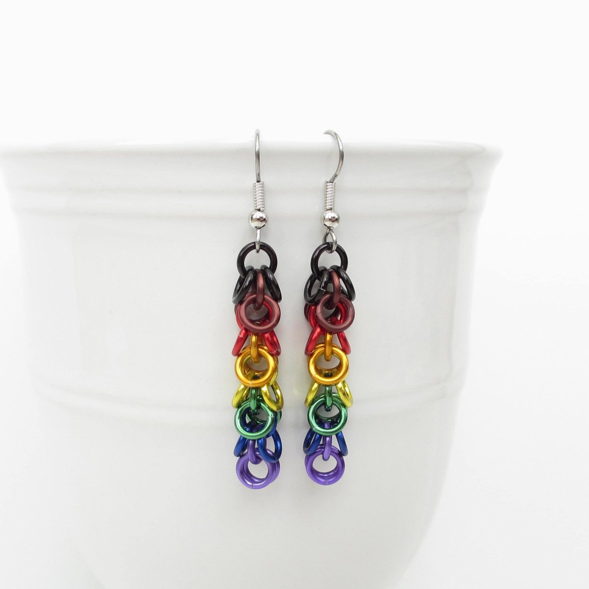 Philadelphia pride flag earrings, chainmail shaggy loops weave, LGBTQIA jewelry