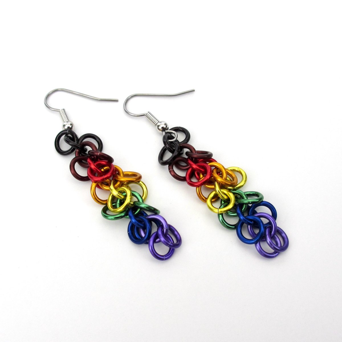 Philadelphia pride flag earrings, chainmail shaggy loops weave, LGBTQIA jewelry
