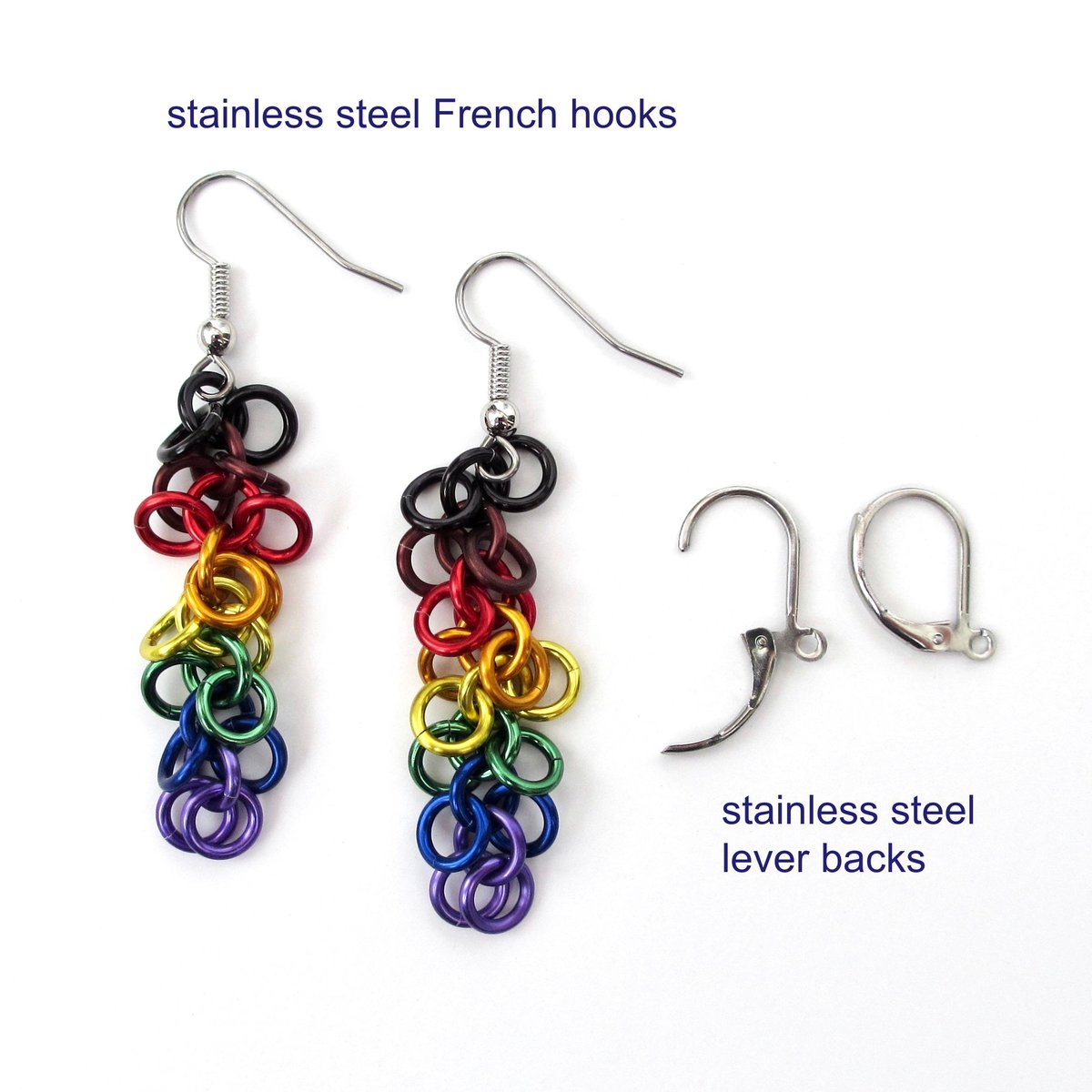 Philadelphia pride flag earrings, chainmail shaggy loops weave, LGBTQIA jewelry