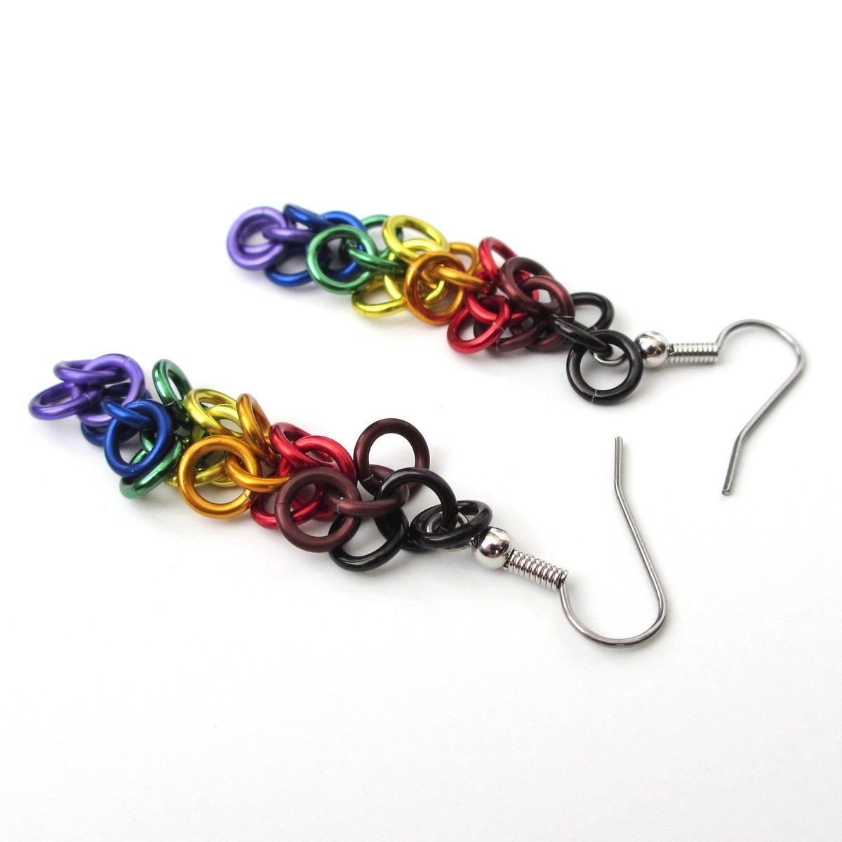 Philadelphia pride flag earrings, chainmail shaggy loops weave, LGBTQIA jewelry