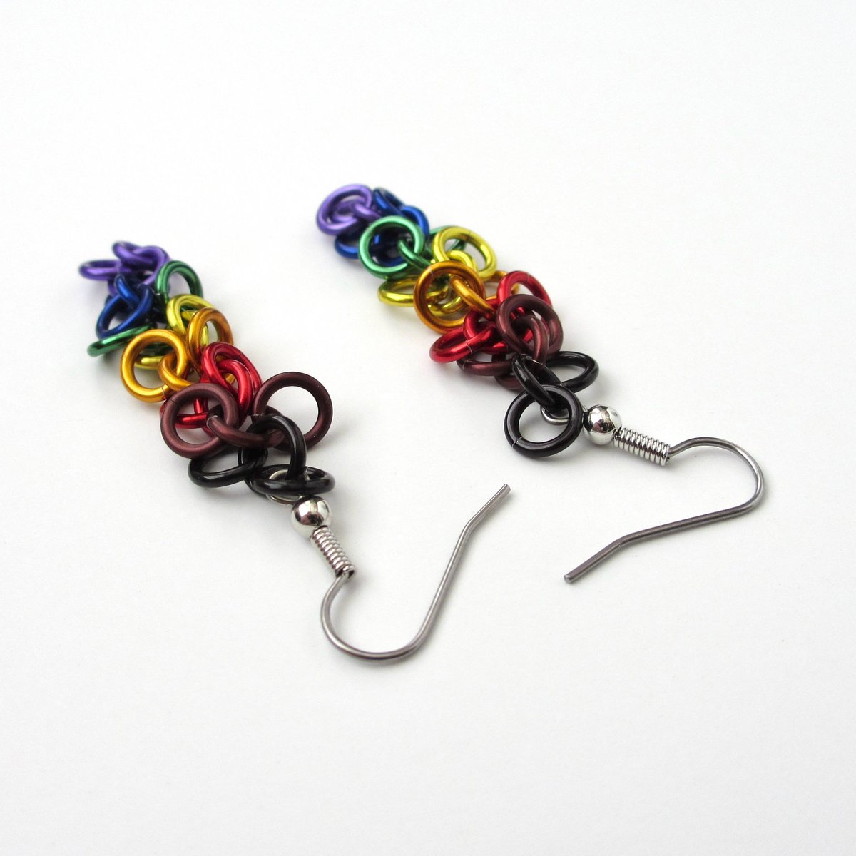Philadelphia pride flag earrings, chainmail shaggy loops weave, LGBTQIA jewelry