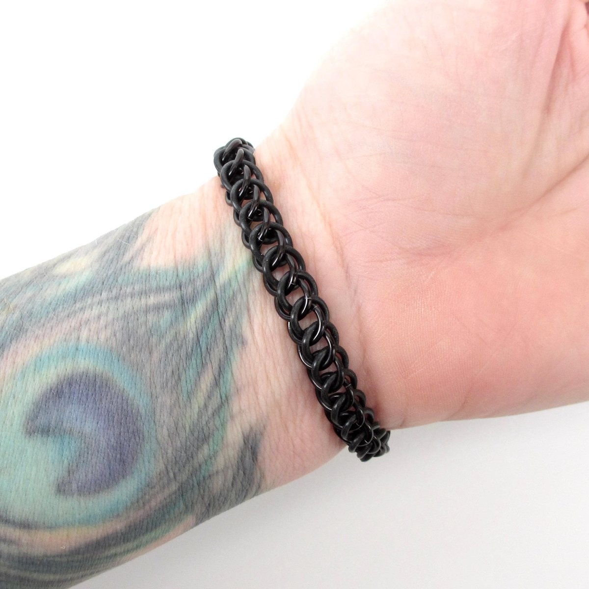 Progress pride flag bracelet, stretchy chainmail half Persian 3 in 1 weave, discreet LGBTQIA jewelry