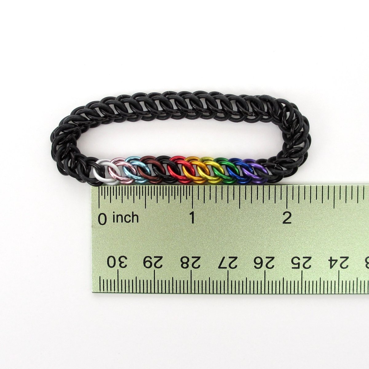 Progress pride flag bracelet, stretchy chainmail half Persian 3 in 1 weave, discreet LGBTQIA jewelry