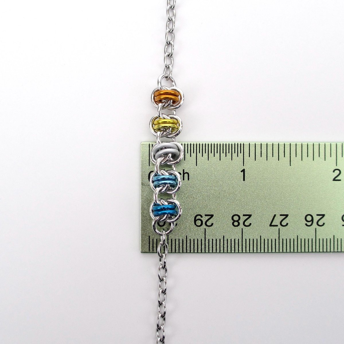 AroAce pride anklet, chainmail barrel weave, LGBTQIA jewelry, anodized aluminum and stainless steel