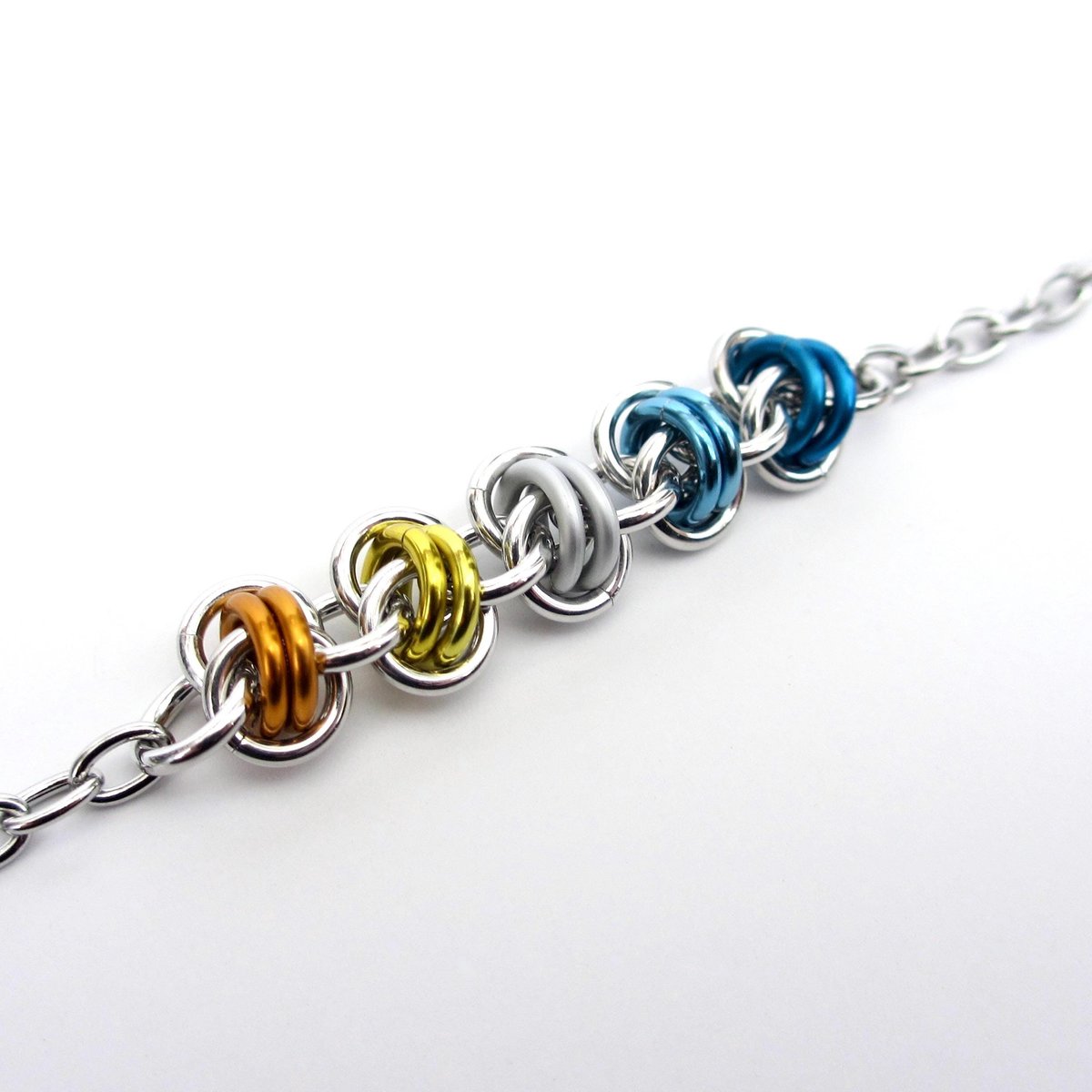 AroAce pride anklet, chainmail barrel weave, LGBTQIA jewelry, anodized aluminum and stainless steel