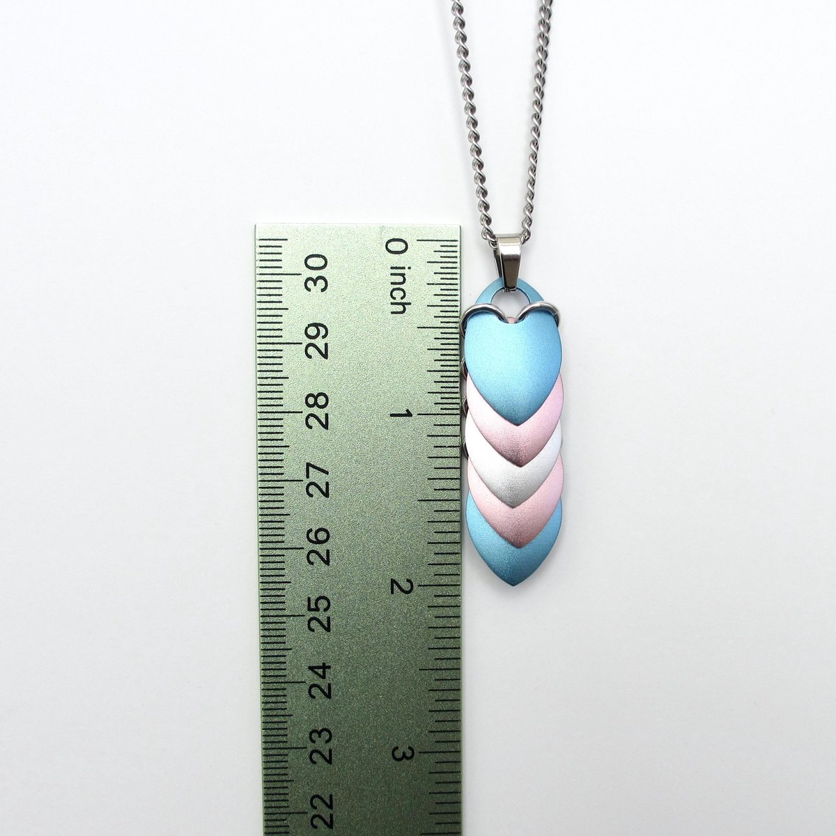 Transgender Pride Pendant Necklace, 5 stripe flag, handmade scalemail jewelry in pastel blue, pink & white- LGBTQ+ pride gift