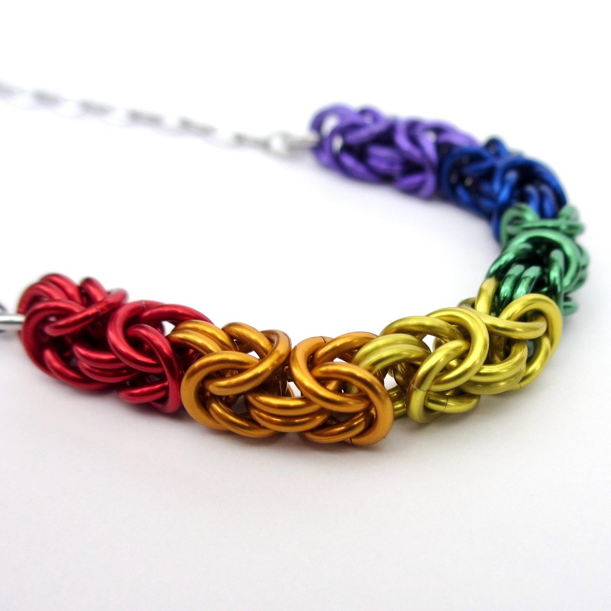 Gay pride necklace, rainbow chainmail byzantine weave LGBTQ+ jewelry, choose your length
