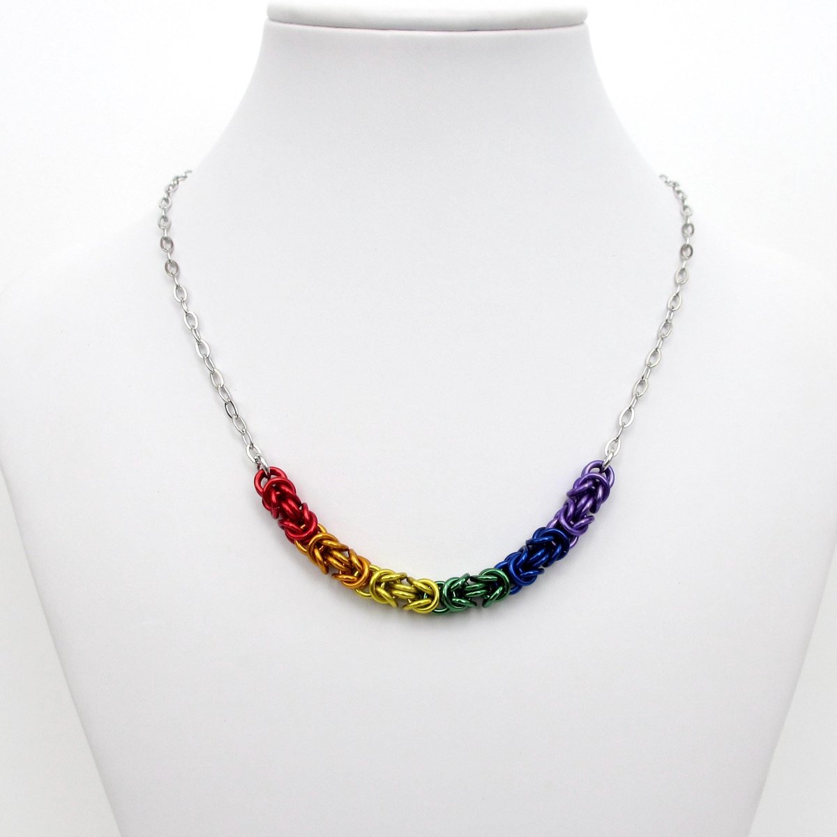 Gay pride necklace, rainbow chainmail byzantine weave LGBTQ+ jewelry, choose your length