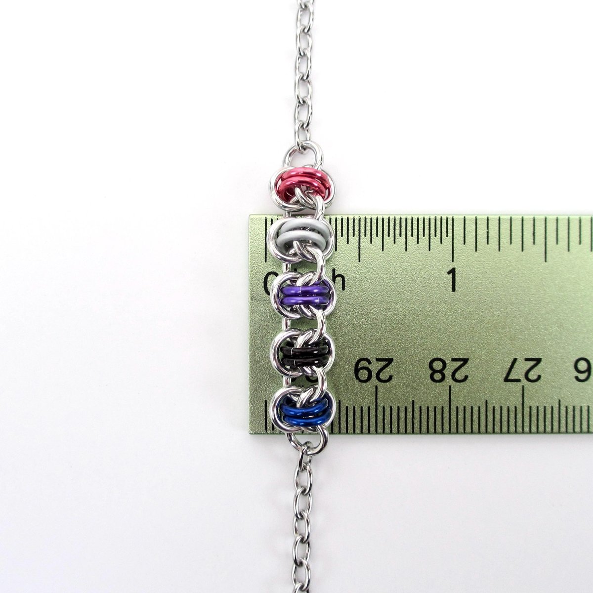 Genderfluid pride anklet - handmade chainmail barrel weave and stainless steel cable chain, LGBTQ+ adjustable ankle jewelry