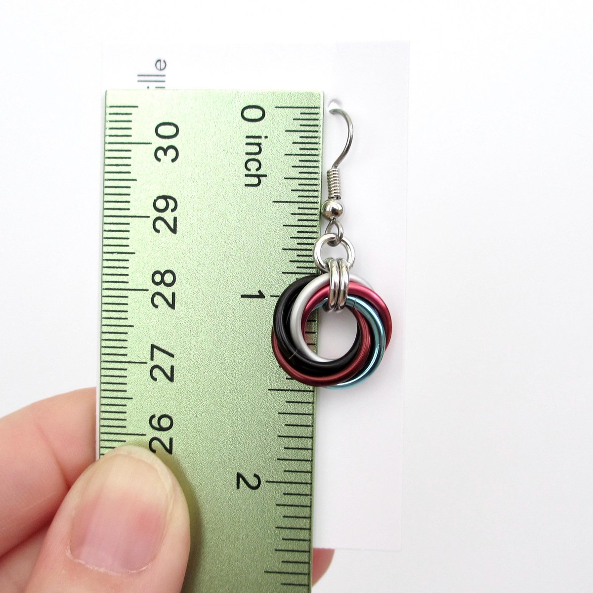 Handmade Progress Pride earrings, small love knot rainbow LGBTQ+ chainmail jewelry, inclusive pride gift