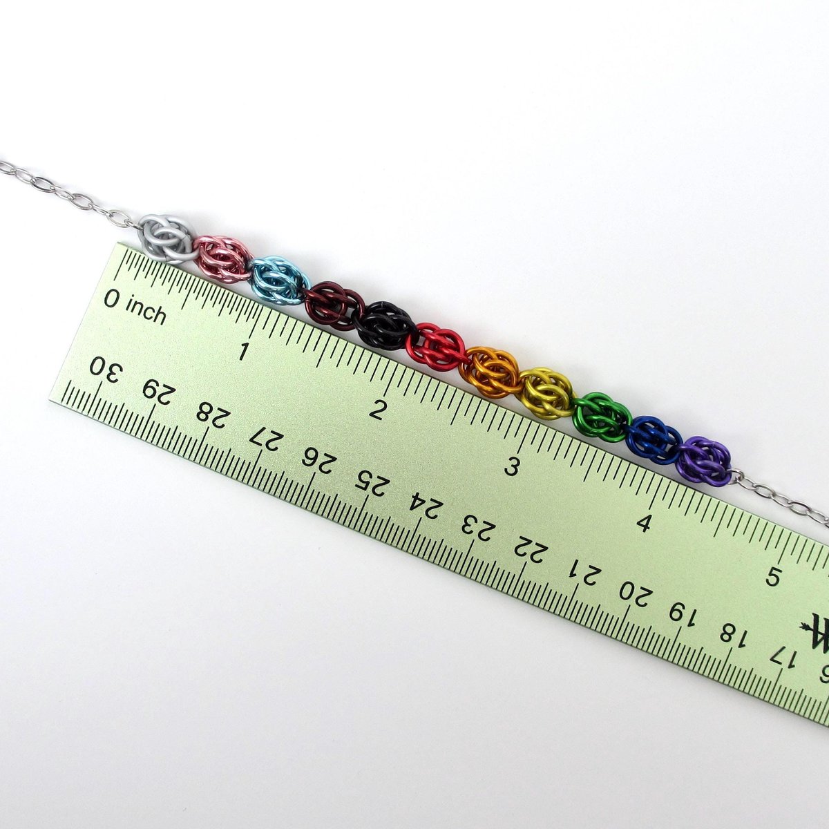 Progress pride necklace, chainmail Sweetpea weave LGBTQ jewelry in rainbow, trans and BIPOC colors, choose your length