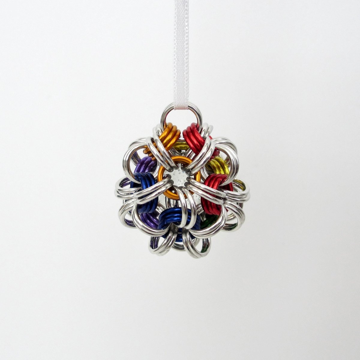 Gay pride ball ornament, rainbow chainmail LGBTQ holiday decoration - handmade