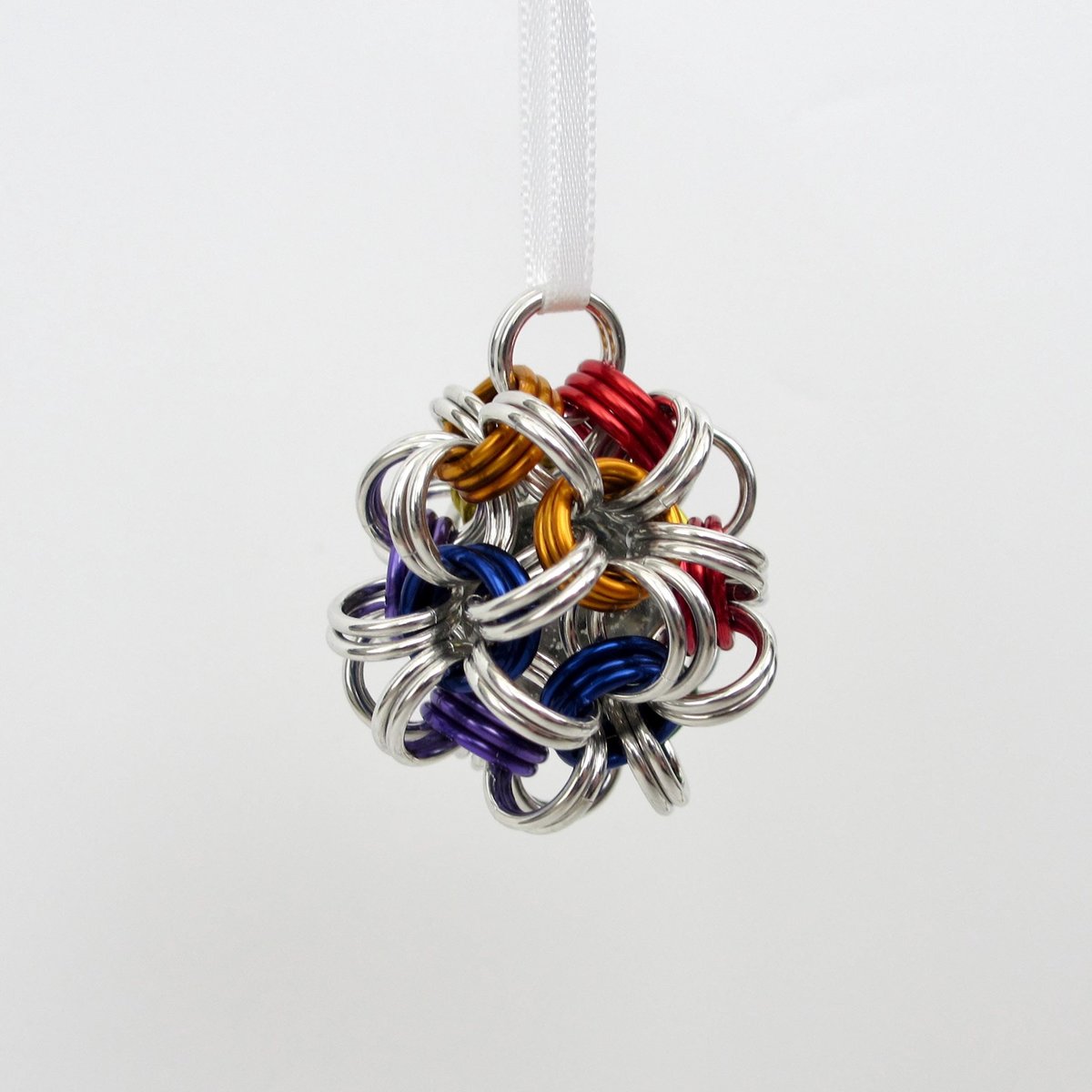 Gay pride ball ornament, rainbow chainmail LGBTQ holiday decoration - handmade