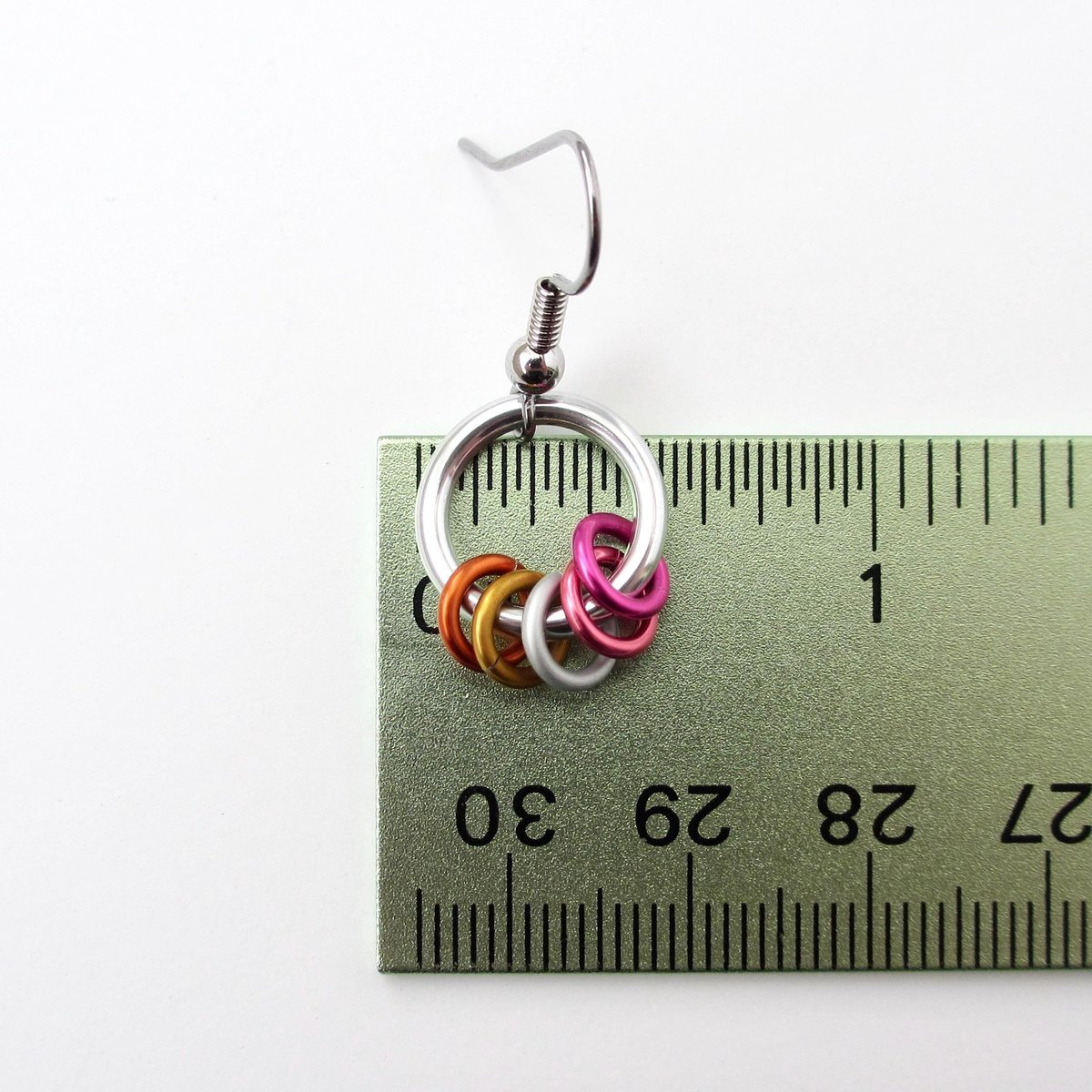 Minimalist Lesbian Pride Earrings with Floating Rings in Sunset Flag Colors - Handmade LGBTQ Jewelry