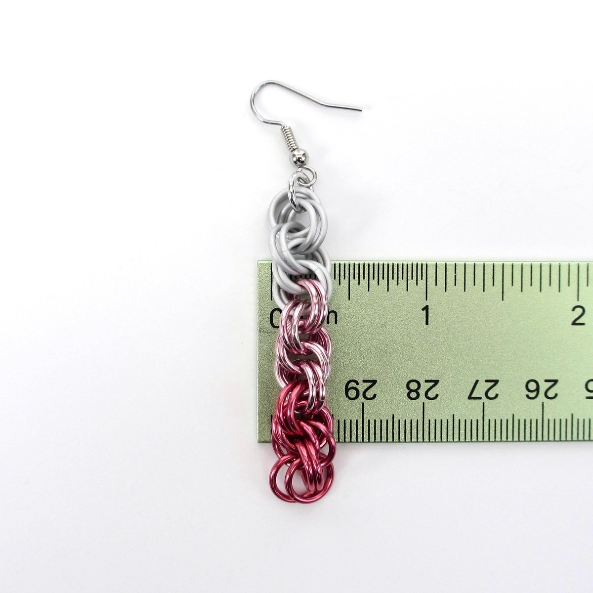 Pink Ombre Earrings, Handmade Chainmail Spiral Weave Jewelry, Lightweight Aluminum