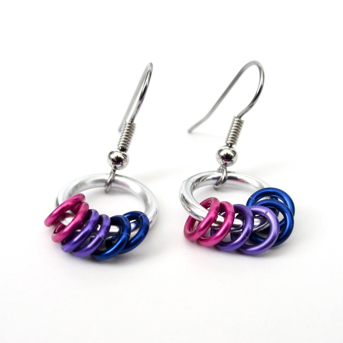 Minimalist Handmade Bisexual Pride Earrings with Pink, Purple, and Blue Floating Rings