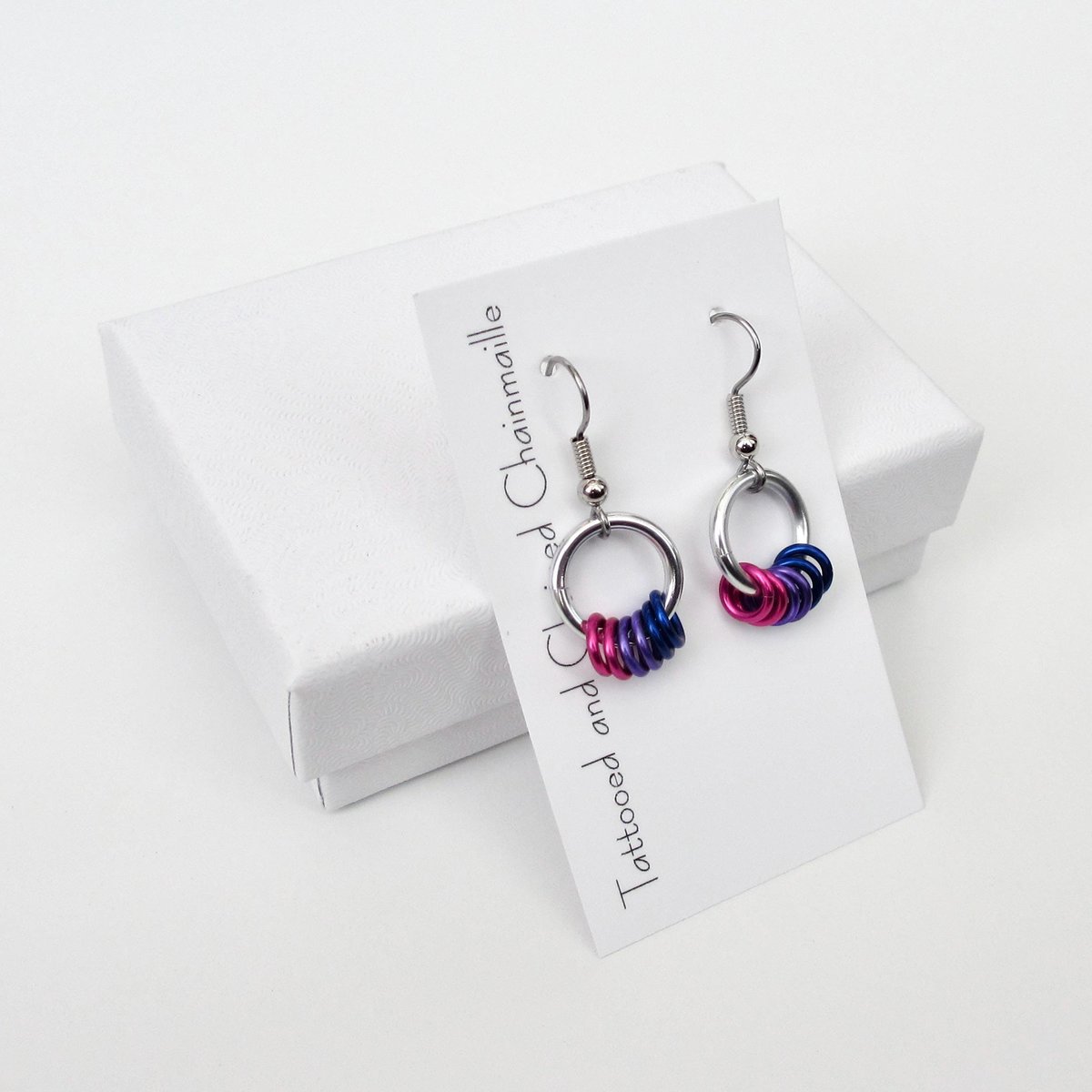 Minimalist Handmade Bisexual Pride Earrings with Pink, Purple, and Blue Floating Rings