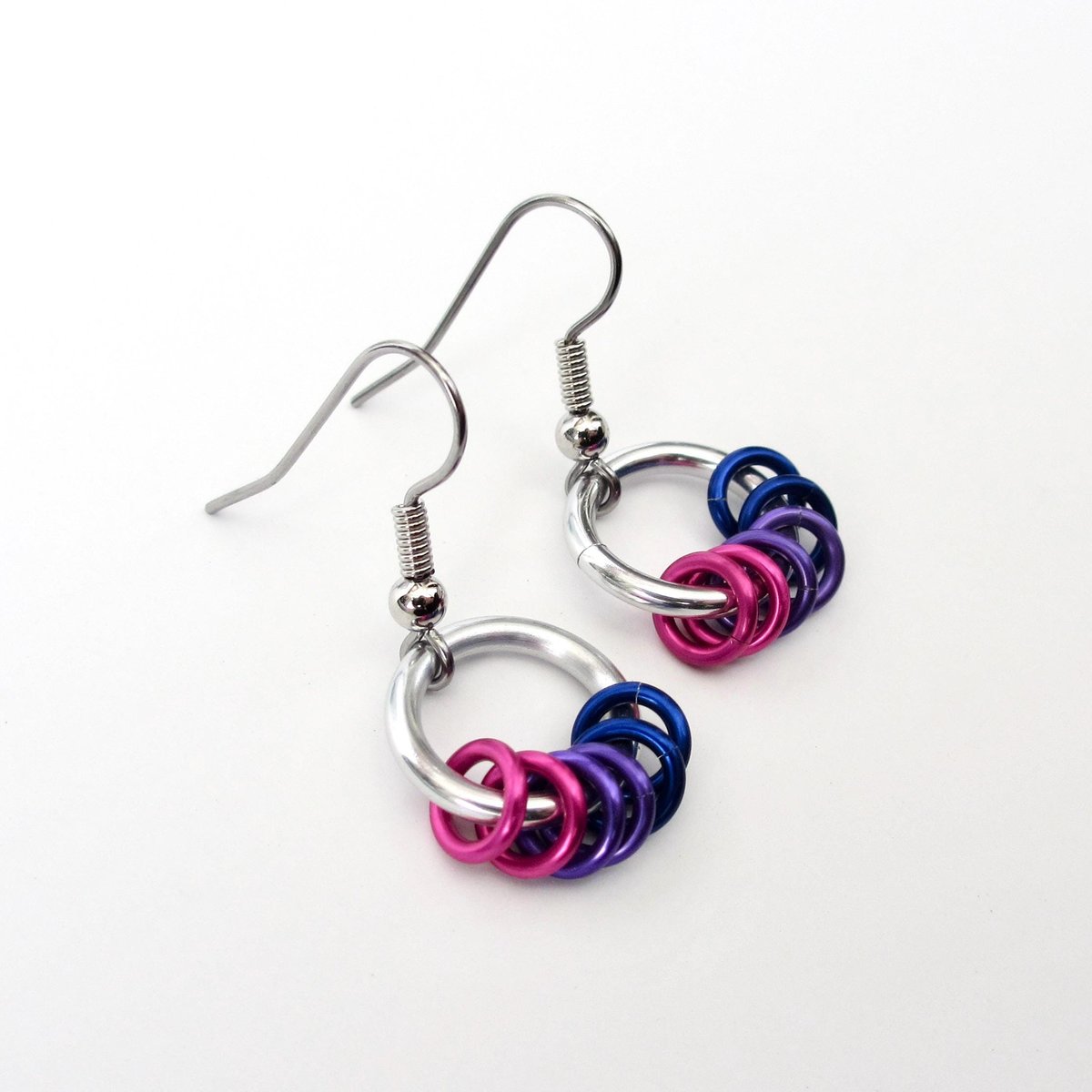 Minimalist Handmade Bisexual Pride Earrings with Pink, Purple, and Blue Floating Rings