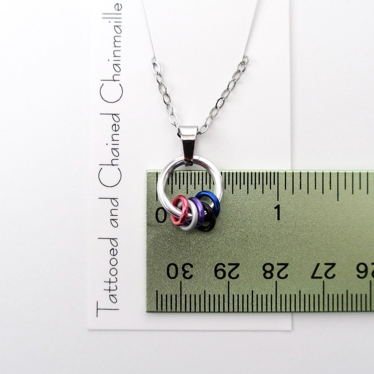 Minimalist Genderfluid Pride Pendant with Pink, White, Purple, Black & Blue Floating Rings - Handmade LGBTQ+ Jewelry