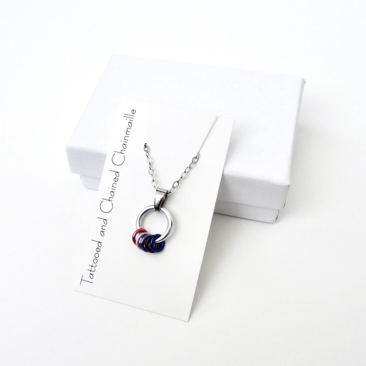 Minimalist Genderfluid Pride Pendant with Pink, White, Purple, Black & Blue Floating Rings - Handmade LGBTQ+ Jewelry